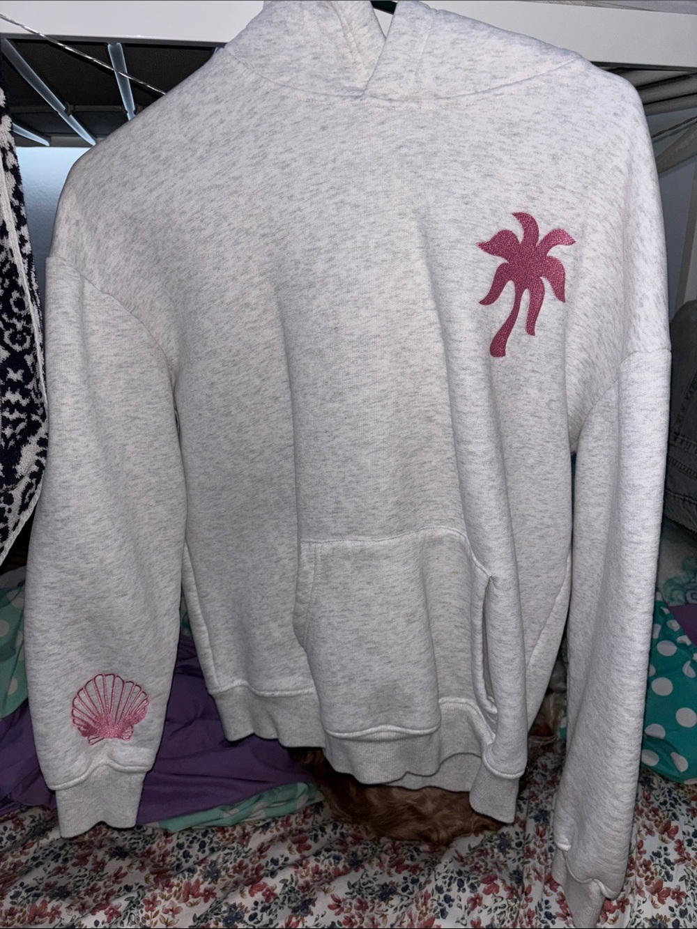 Pink palm puff hoodie